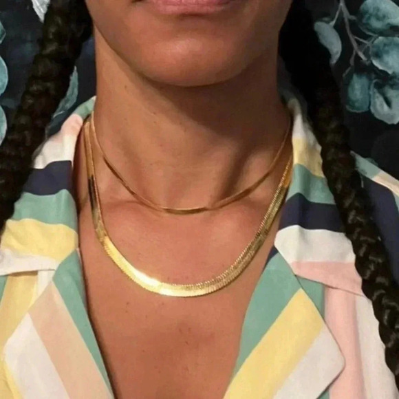 MICHELE 3mm Flat Dainty Snake Chain Necklace | 18k Gold Plated - Picture 3 of 6